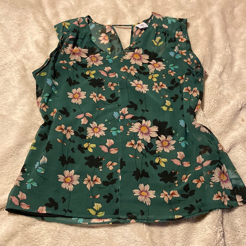 CAbi Green Floral Blouse